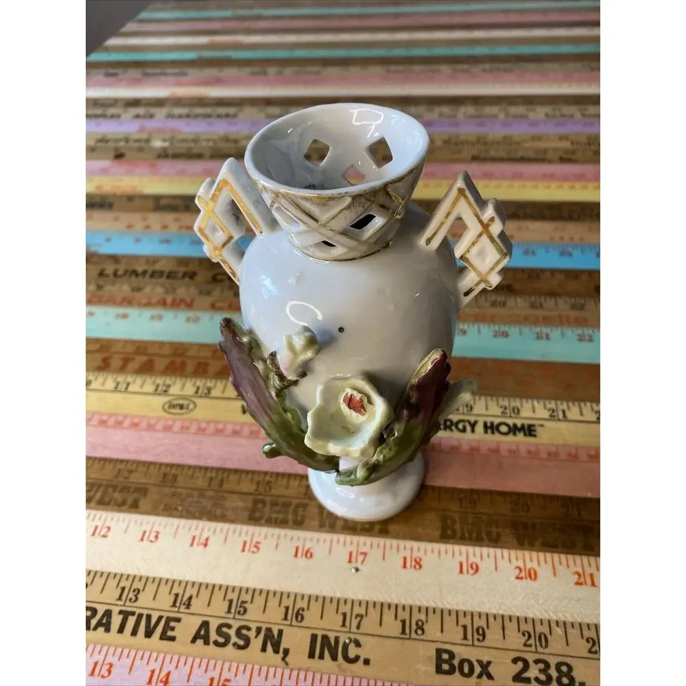 Thames Hand painted Ceramic Pottery Vase 7”Applied Cacti Floral Numbered 52/59